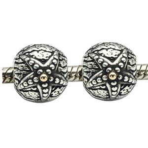 Pandora Starfish Clip Charm Silver with 14kt Gold Accents - Pair
